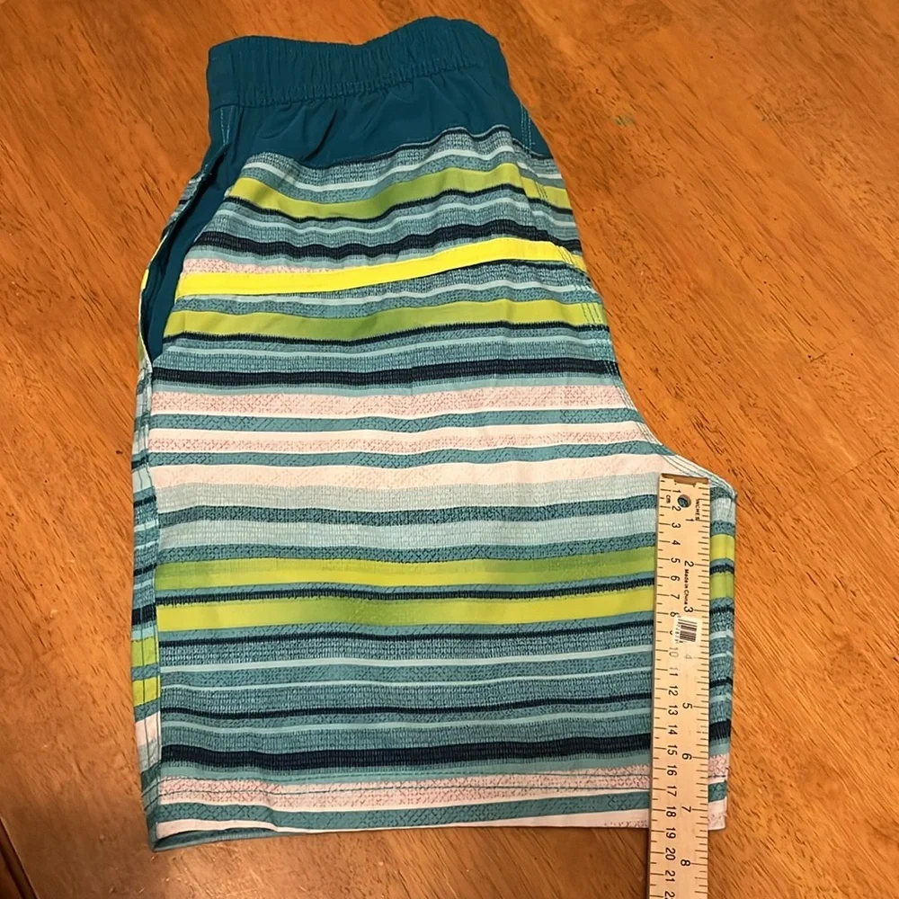 Speedo Mens Blue Green White Swim Short Size Medium with Liner and Elastic Waist